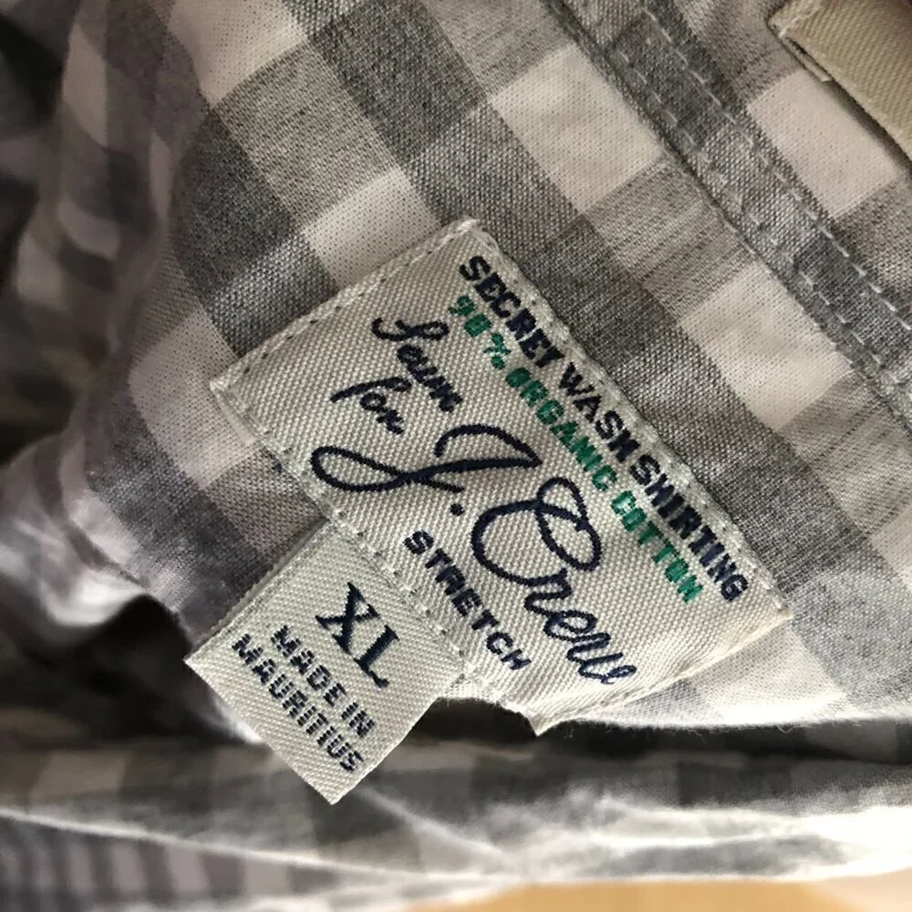 J. Crew Secret Wash Slim Fit Gray White Check Shirt XL Organic Cotton Preppy NWT